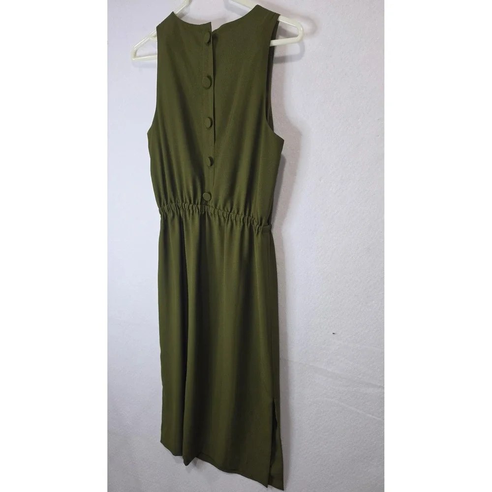 J.Crew Olive Green Sleeveless Elastic Waist Midi Dress with Back Buttons Size 2